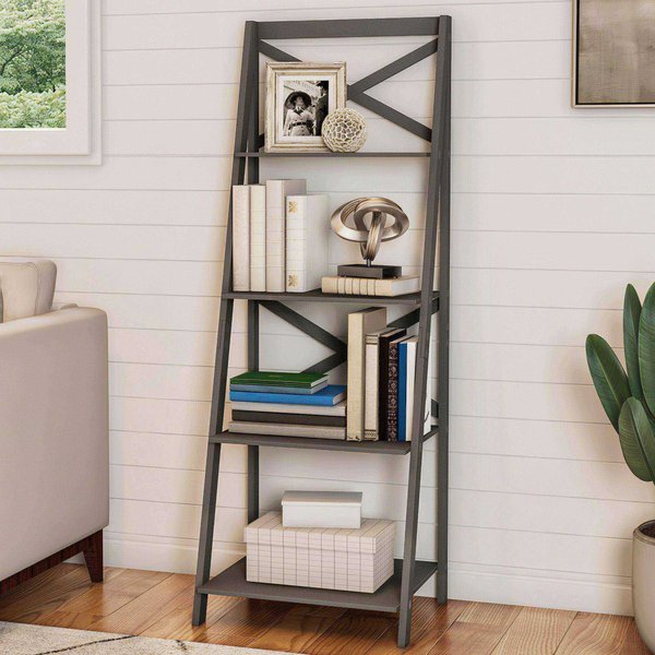 Hastings Home Ladder Bookcase X Back Frame, Gray 293143VKF